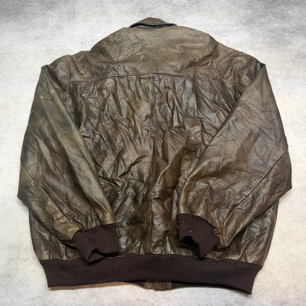 VTG LL Bean A2 Flight Jacket Mens Size L Brown Distressed Leather Bomber Jacket - Picture 4 of 11